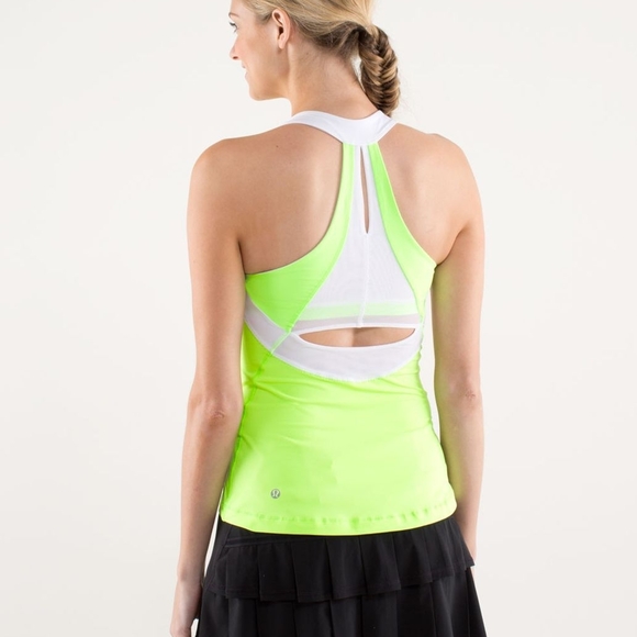 lululemon athletica Neon Lime Athletic Tank with White Trim PTP 12-14 - Picture 2 of 5